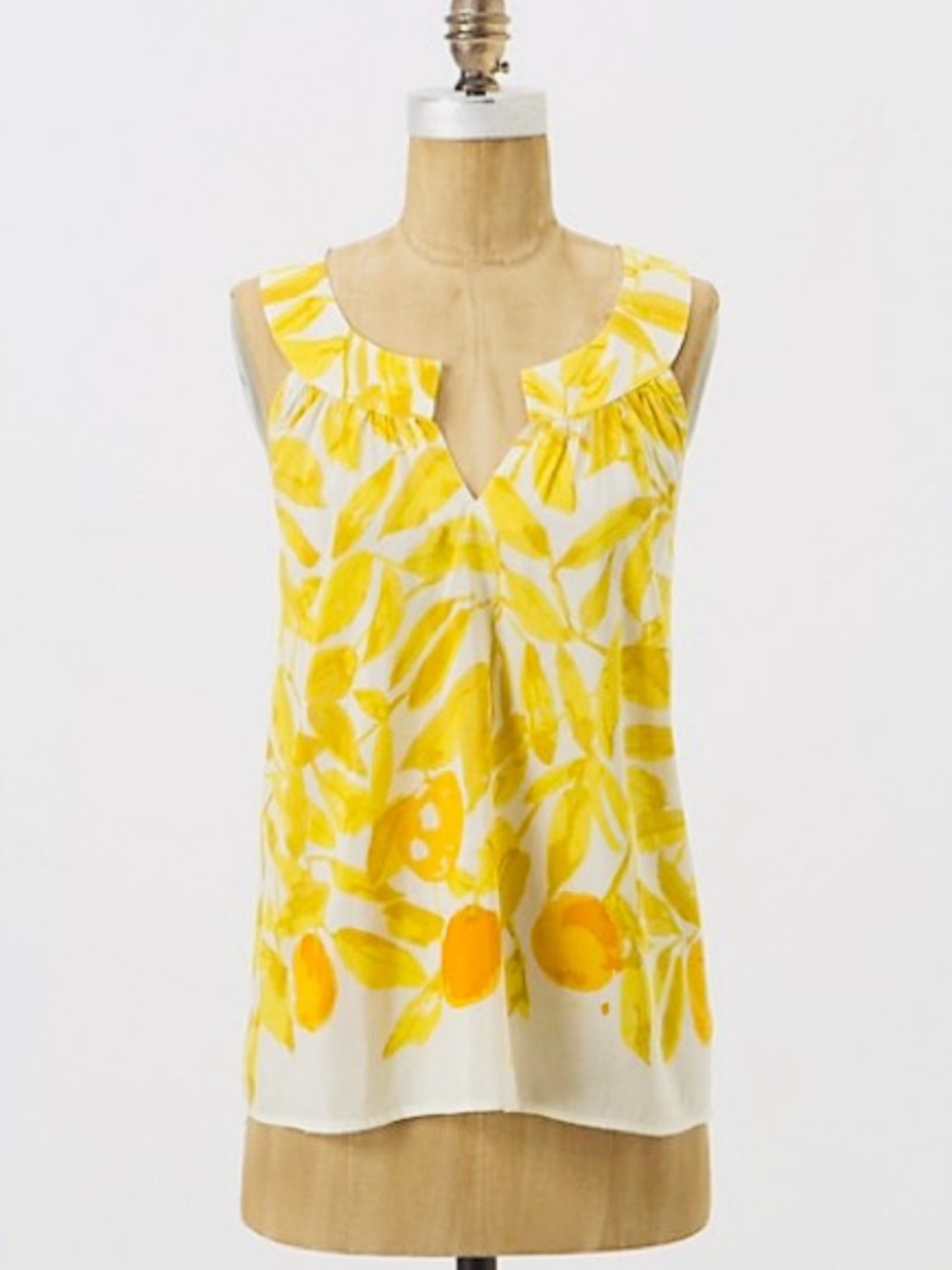 [Anthro] We Love Vera Cotton Silk Citrus + Leaf Panel Print Top